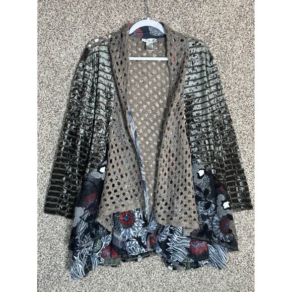 Aris. A Mixed Media Velvet Lagenlook Boho Artsy Patchwork Cardigan Duster Sz L - Picture 4 of 8